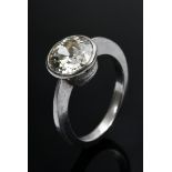 Platin Ring mit Altschliffdiamant Solitär (ca. 2.90ct/VSI/LY) in antiker Fassung auf neuer schmaler