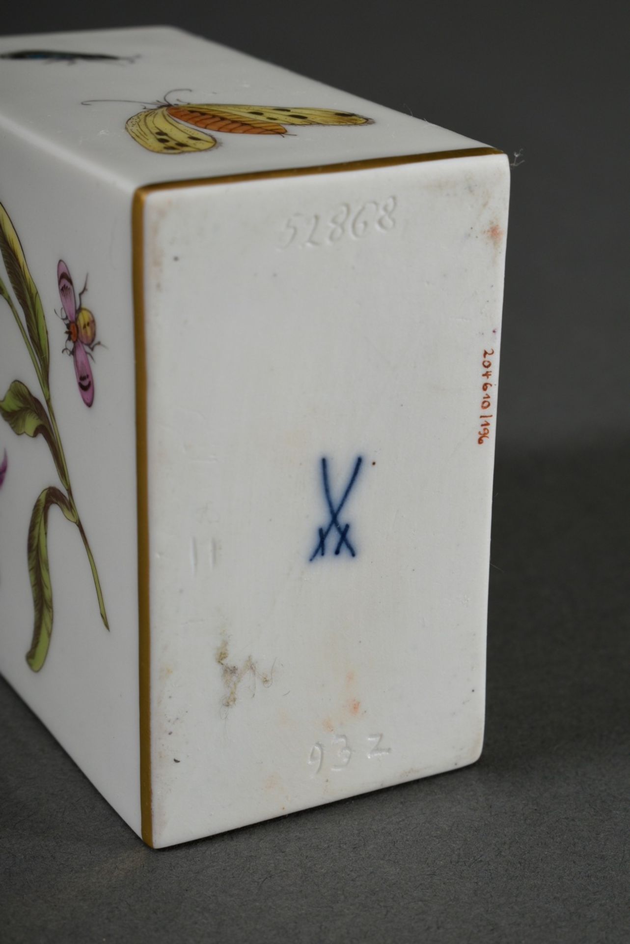 Meissen tea caddy with polychrome painting "woodcut flowers and insects" and gold decoration, 20th  - Image 6 of 6