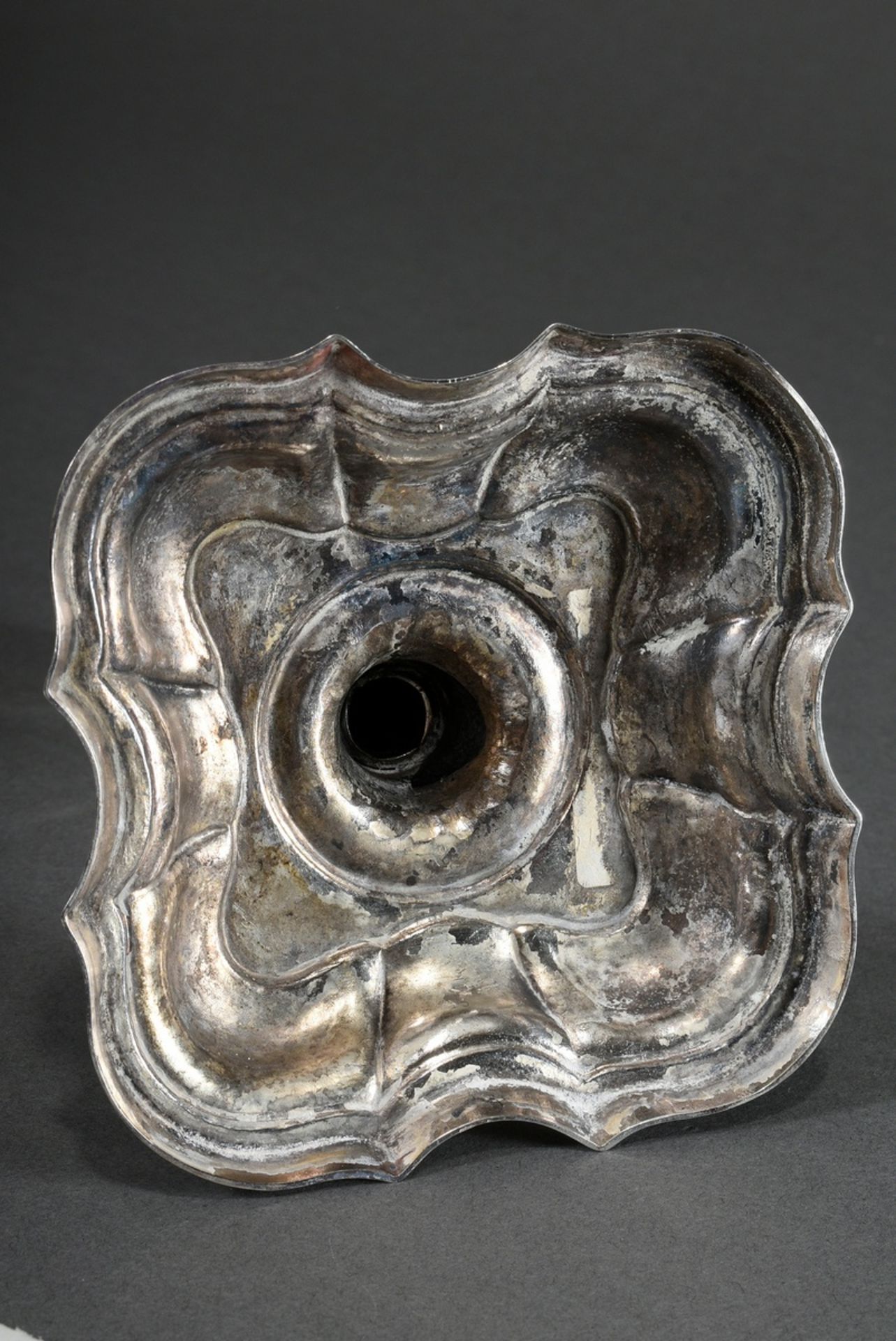 Candlestick in baroque form on four-piece cambered base, MM: Georg Heinrich Bekedorf, Hannover hall - Image 5 of 7