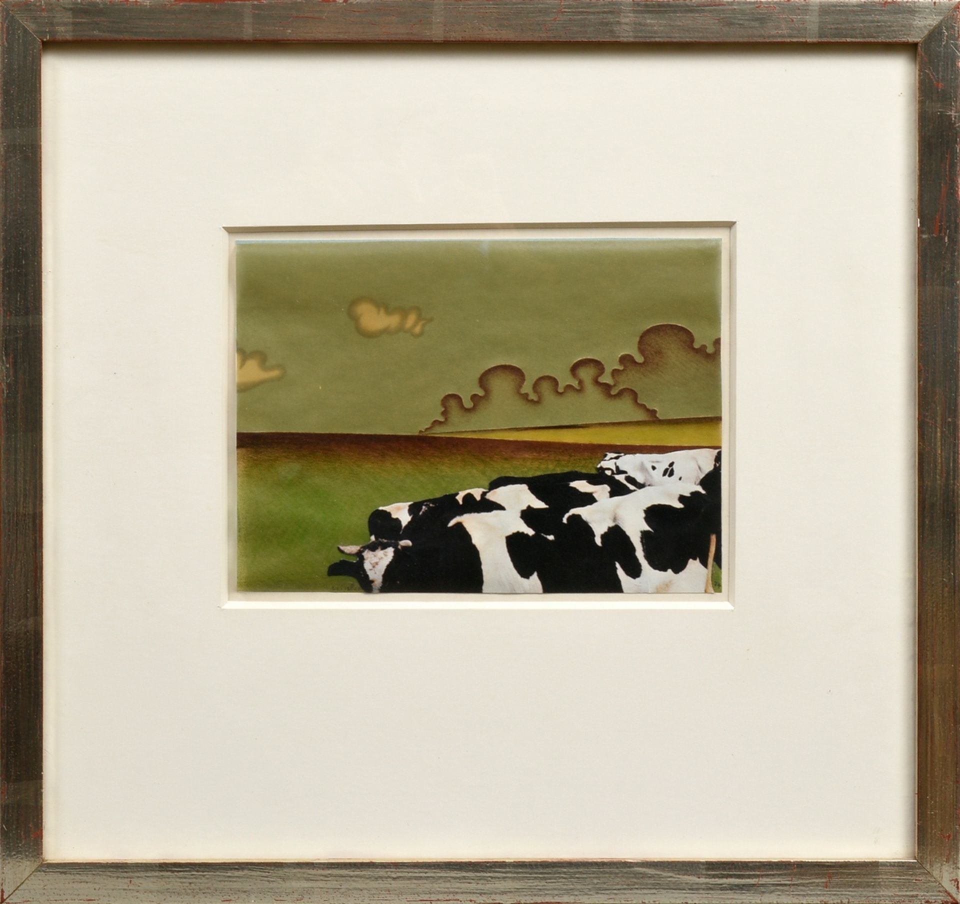 Leissler, Arnold (1939-2014) "Cattle Herd" 1974, collage, b. sign./dat., narrow silver bar (small d - Image 2 of 5