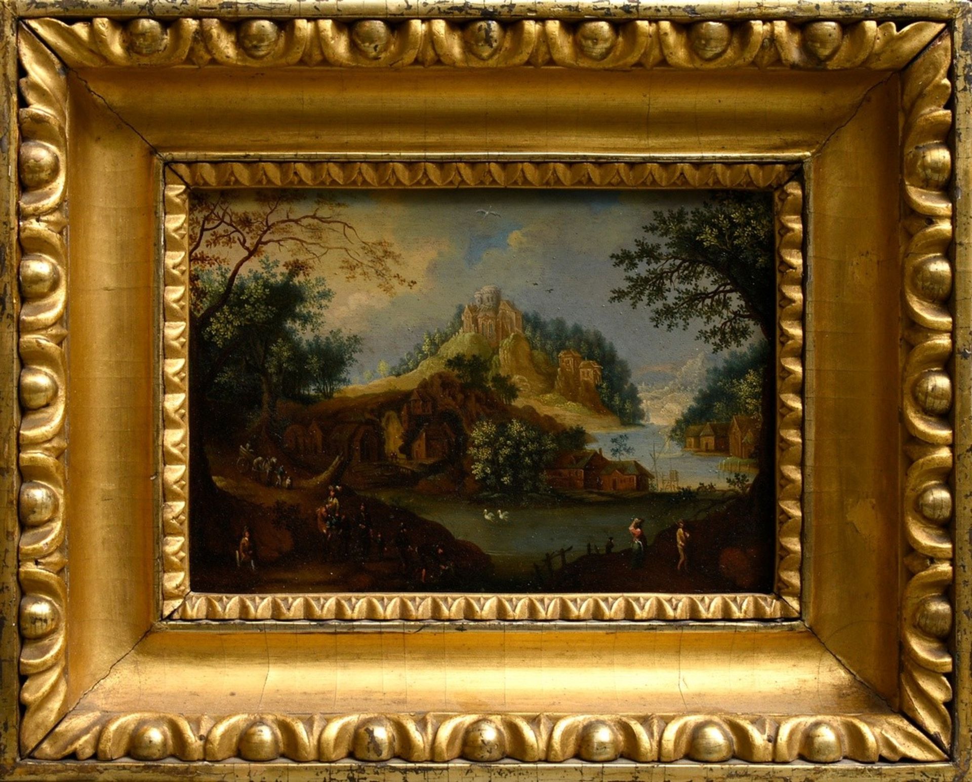 Pair of small paintings by an unknown artist of the 17th/18th c. "River Landscapes", oil/copper res - Image 7 of 11