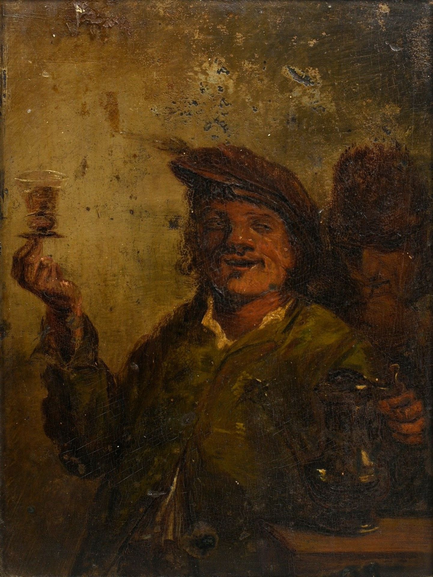 Unknown artist of the 17th/18th c. "Wine Drinker", in the style of Frans Hals (1585-1666), oil/wood