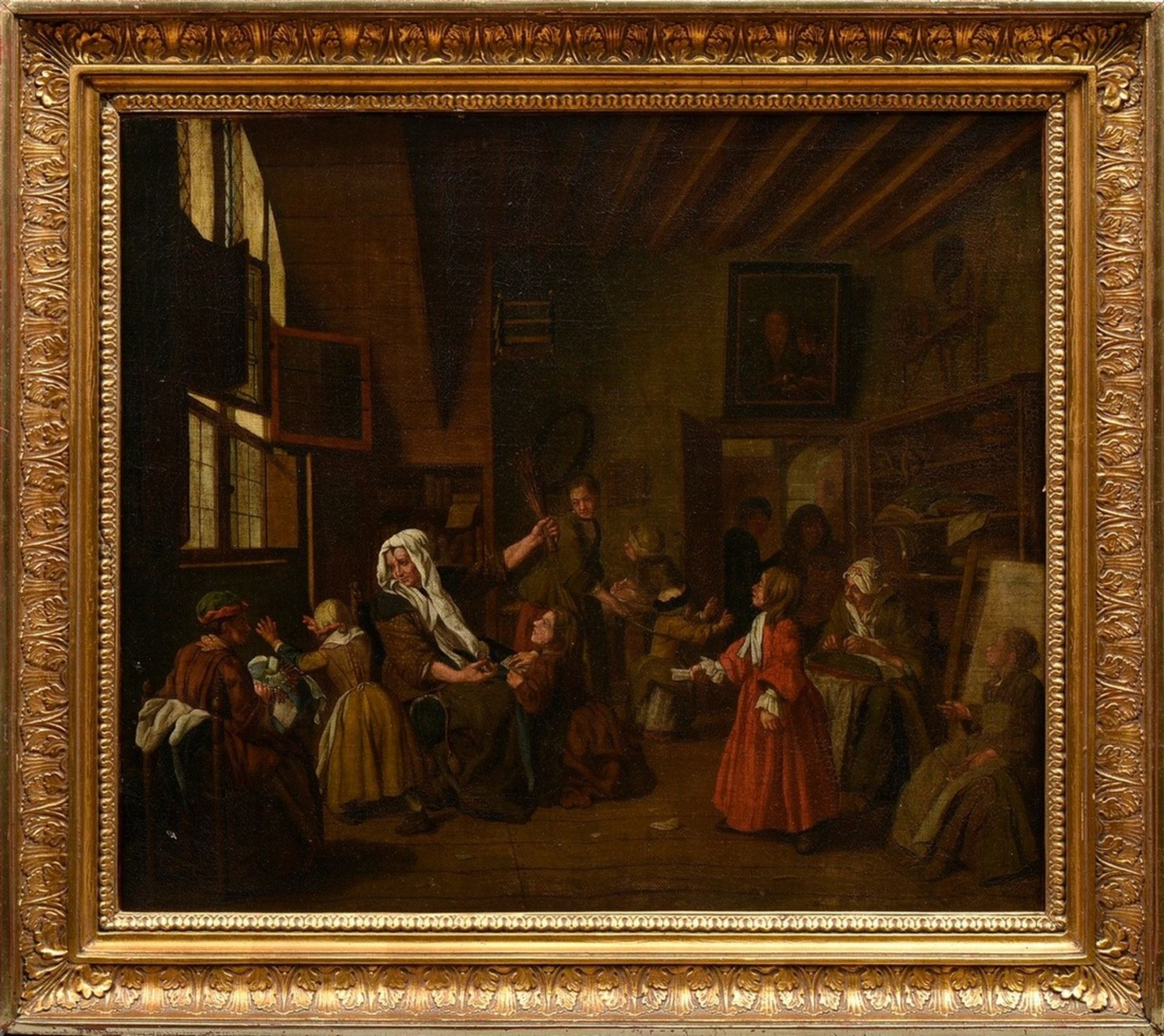 Horemans, Jan Jozef II (1714-1792) attributed "Interior with twelve persons engaged in various acti - Image 2 of 8