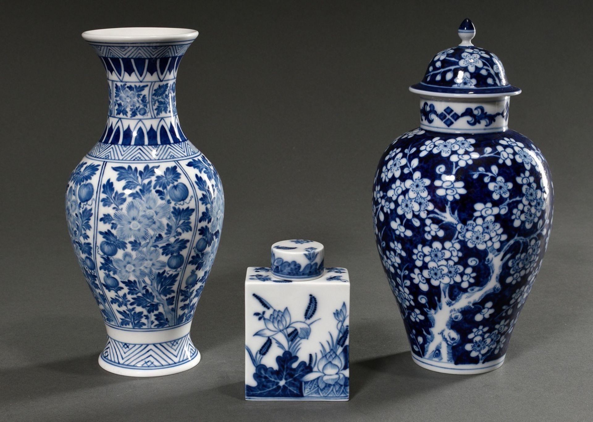 3 Various pieces of Meissen with floral blue painting after Chinese models, 20th century: lidded va - Image 2 of 10