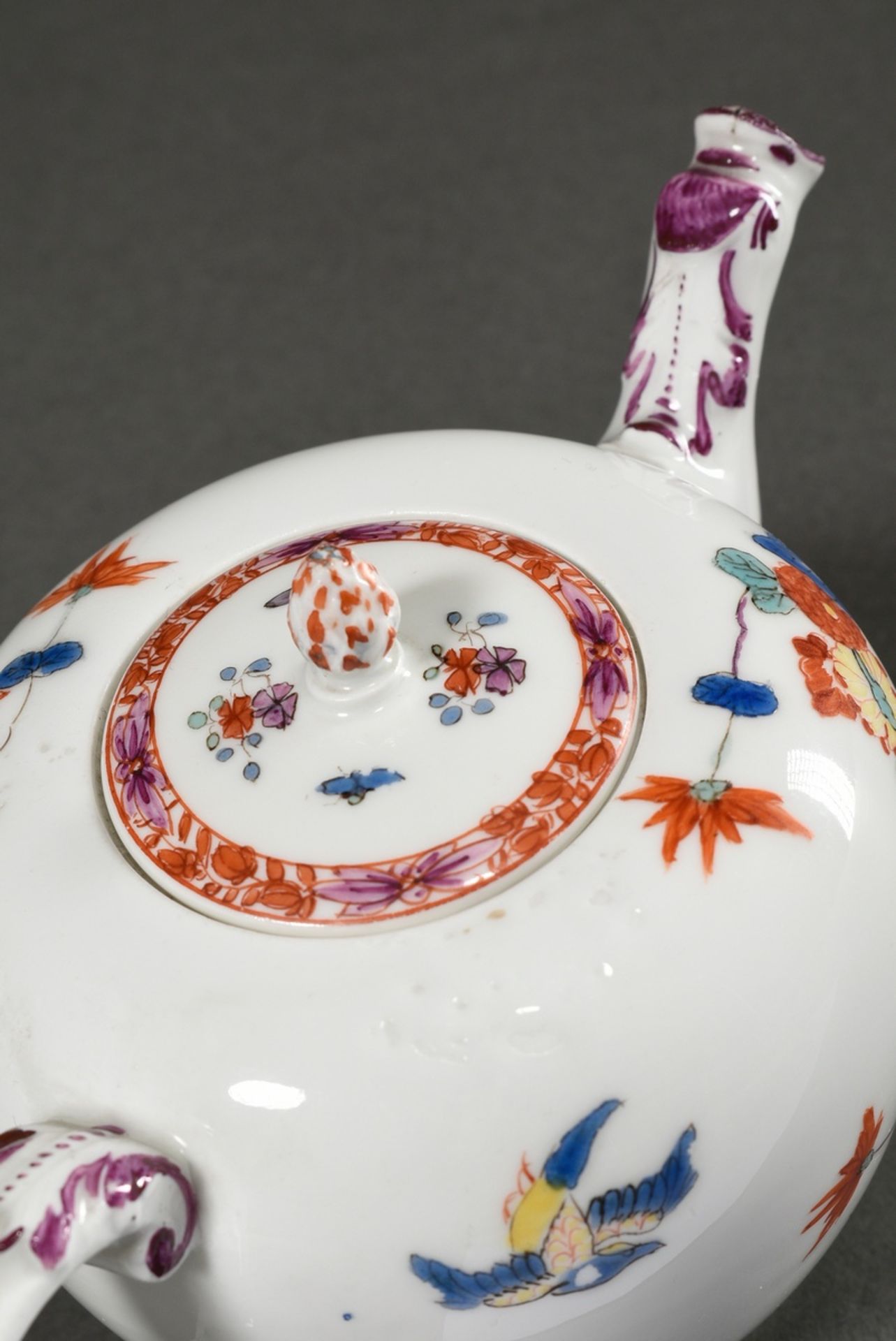 Small Meissen teapot with Kakiemon decor "Vogel und Blütenzweige" in iron red, overglaze blue, sea  - Image 3 of 6