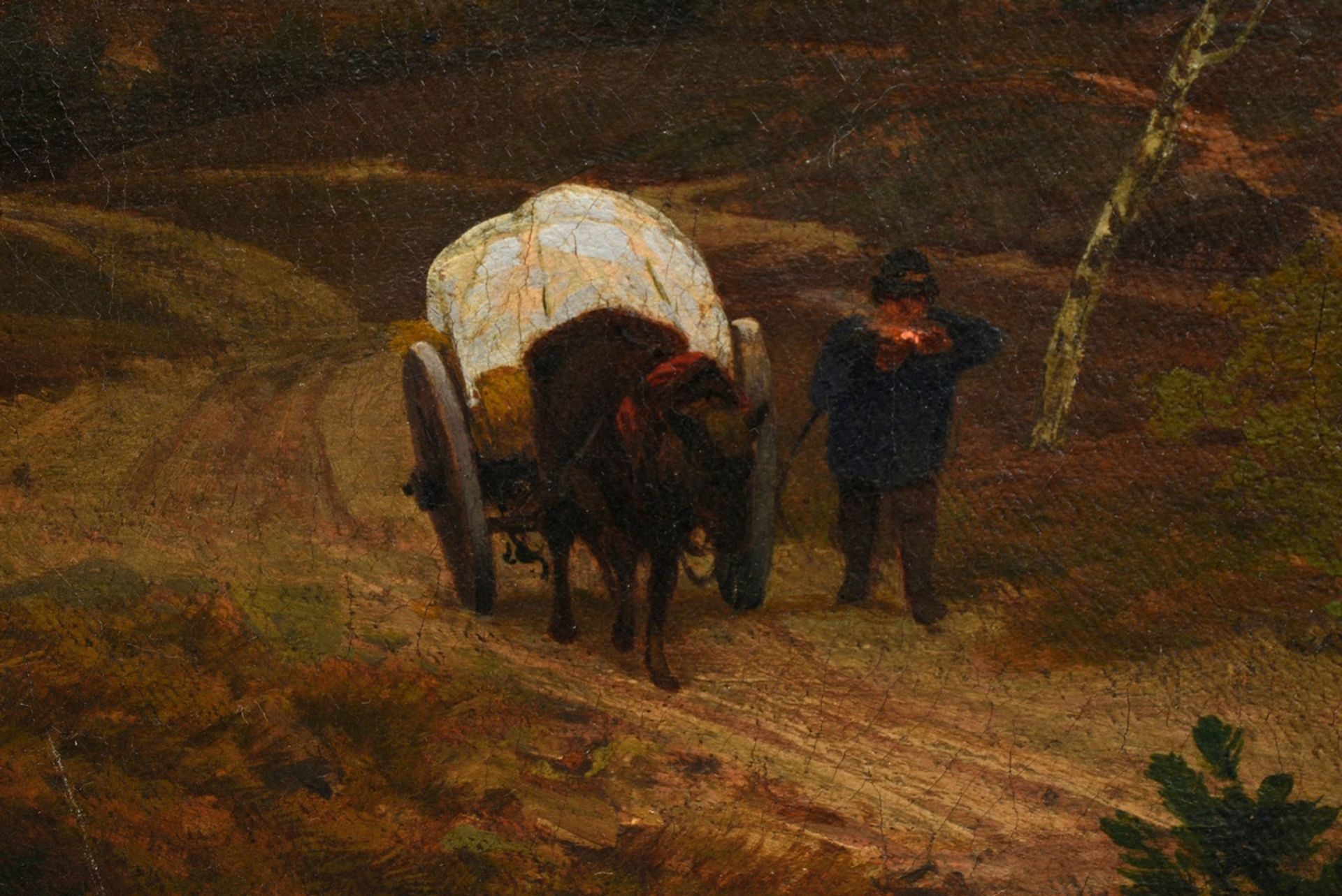 Ruths, Valentin (1825-1905) "Carriage in a moonlit landscape" 1875, oil/canvas, b.r. sign./dat., ma - Image 4 of 11