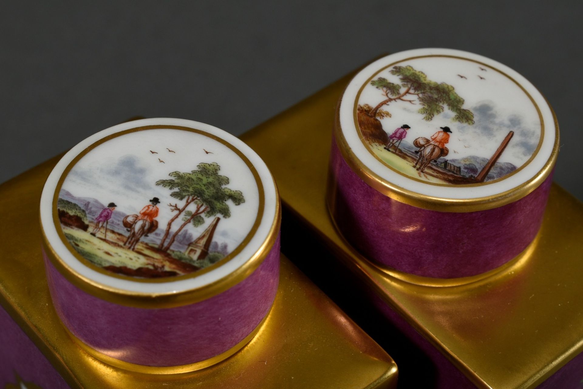 Pair of Meissen tea caddies after an old model with polychrome painting "landscapes with figures st - Image 3 of 5