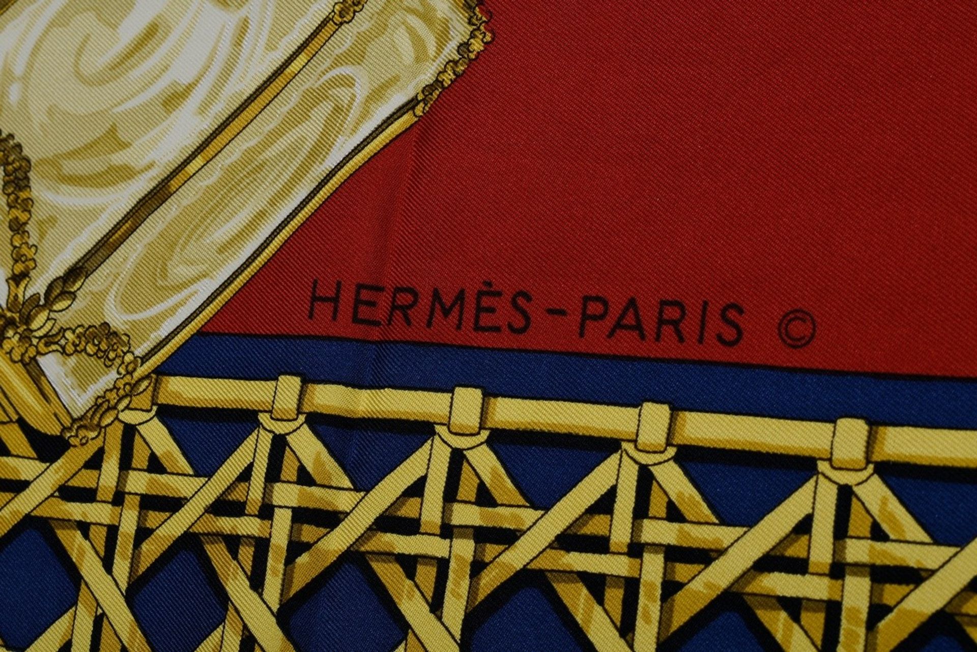 Hermès silk carré "Feux de Route" in red, design: Caty Latham 1971, rolled edge, 90x90cm, no tag, p - Image 3 of 3