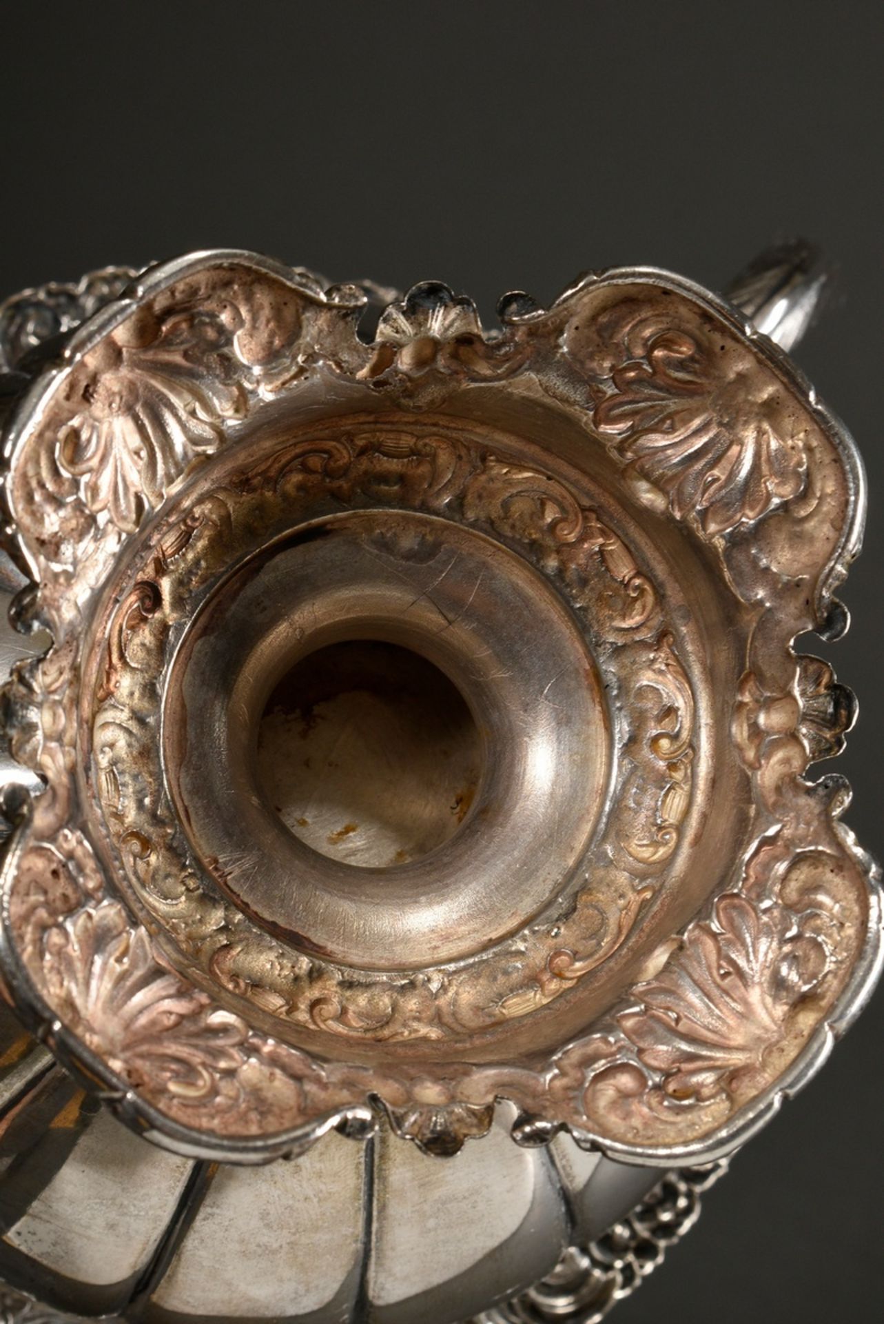 Biedermeier sugar centerpiece in crater shape with floral relief on foot, rim and handles, silver 1 - Image 3 of 4