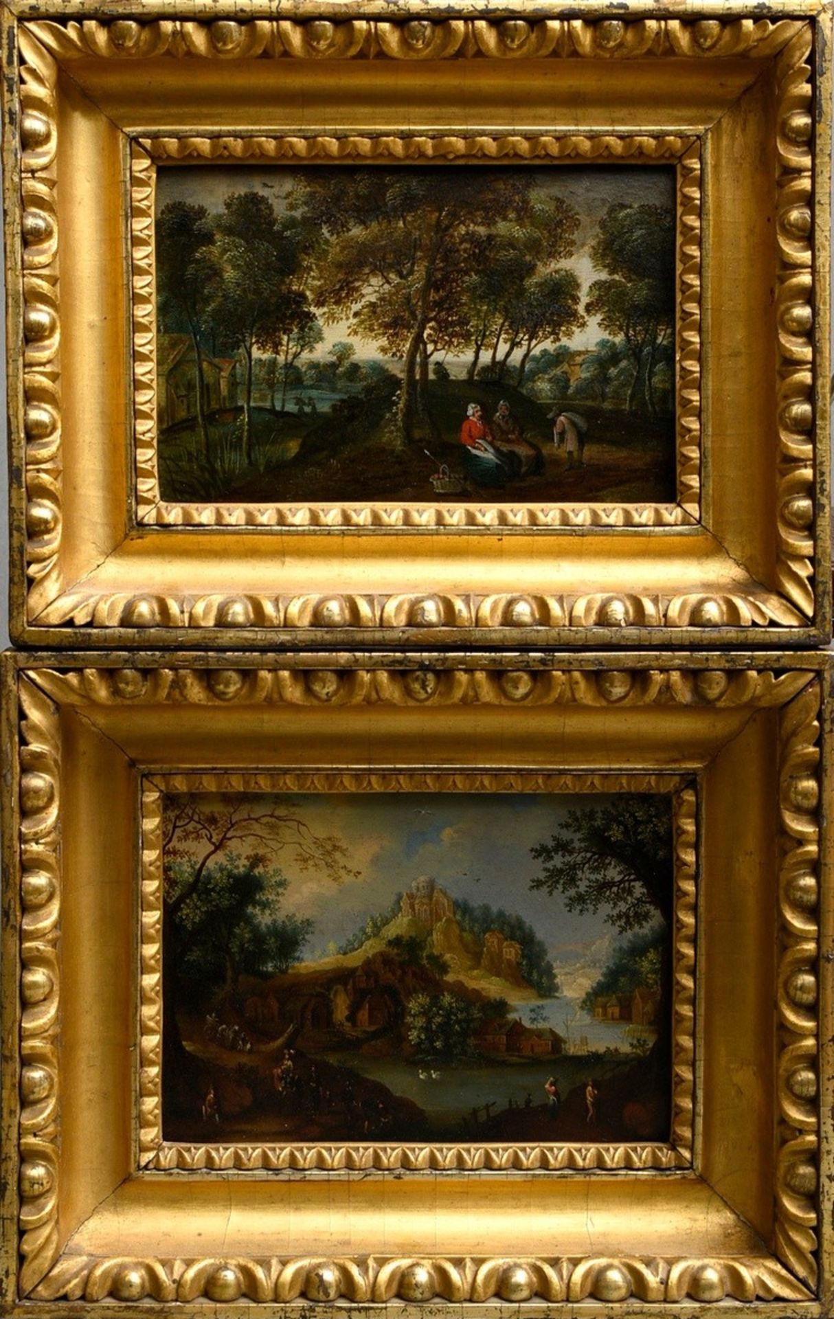 Pair of small paintings by an unknown artist of the 17th/18th c. "River Landscapes", oil/copper res