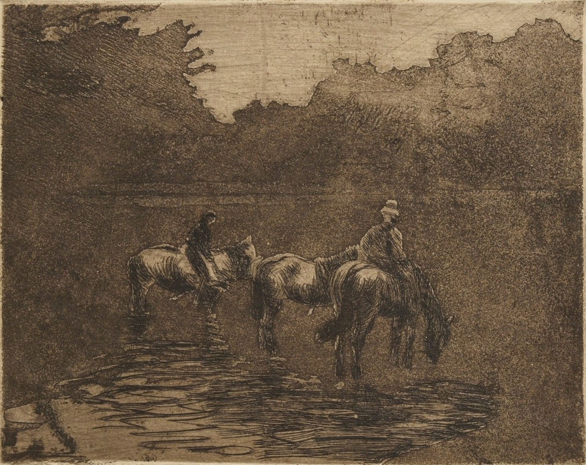 2 Schaper, Friedrich (1869-1956) "Horse Flock" and "Lying Shepherd" 1908, etchings, each inscr. on  - Image 2 of 7