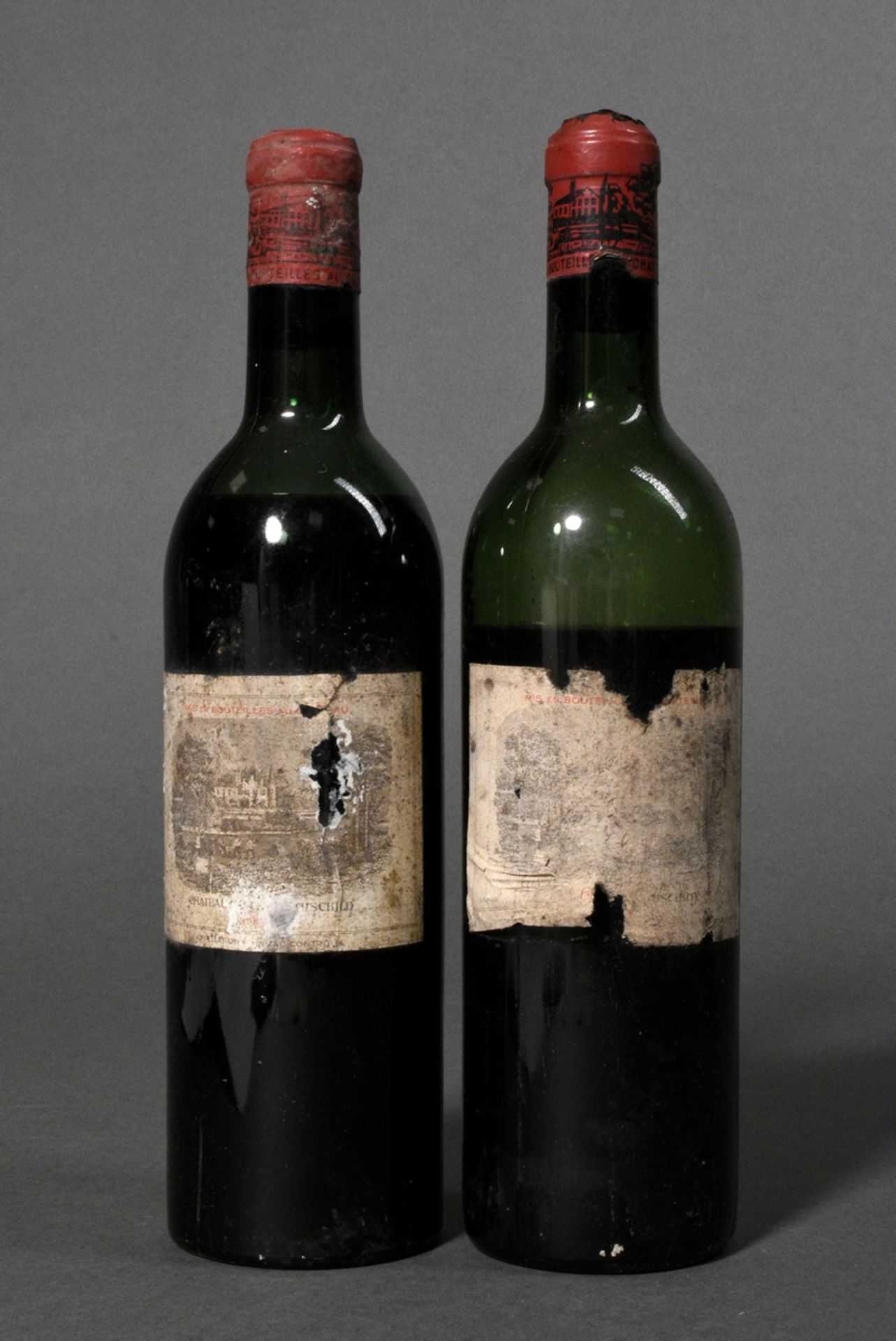 2 Flaschen 1955 (?) Chateau Lafite Rothschild, premier grand cru classe, Rotwein, Bordeaux, Pauilla