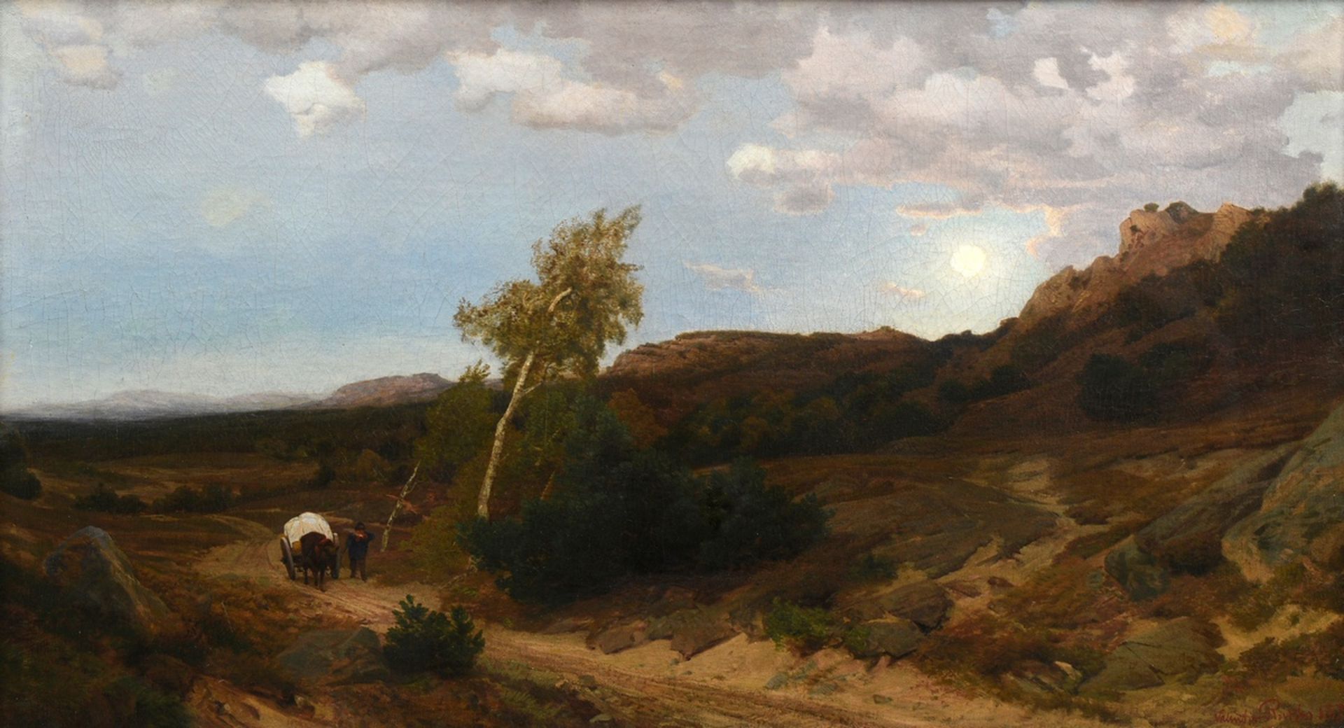 Ruths, Valentin (1825-1905) "Carriage in a moonlit landscape" 1875, oil/canvas, b.r. sign./dat., ma