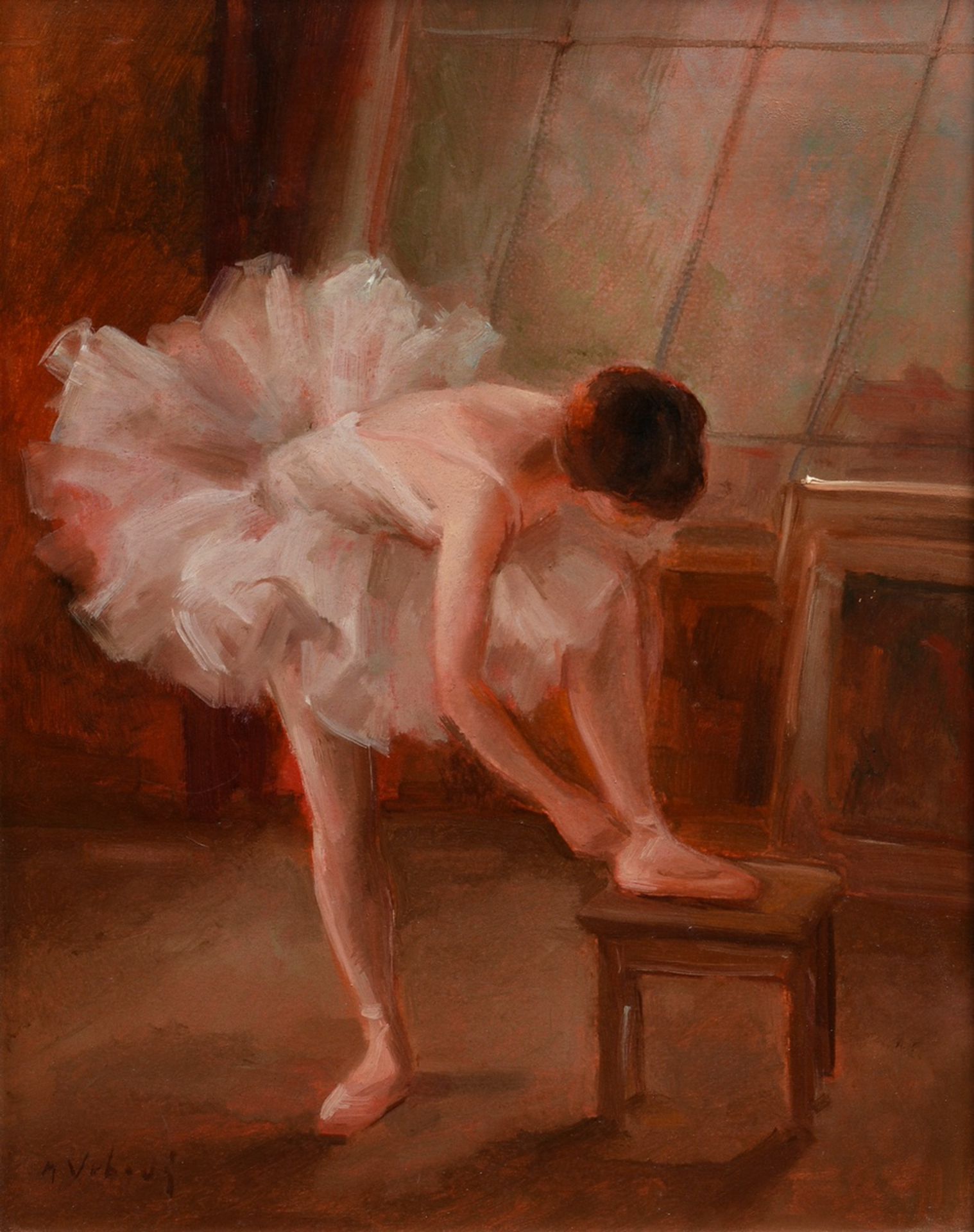 Urbova-Stefkova, Miloslava (1909-1991) "Ballet Dancer", oil/hardboard, b.l. signed, verso inscr., p