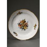 Meissen plate with polychrome painting "Mushrooms" on floral relief, 20th century, model no.: 3453,