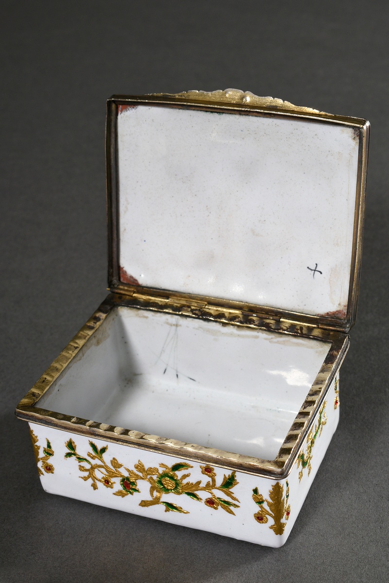 Baroque enamel de Saxe tabatiere of rectangular form with gold ornament "flower tendrils and birds" - Image 3 of 6