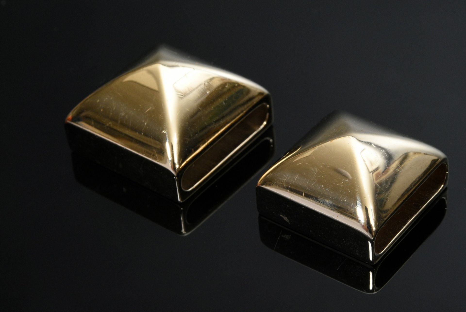 2 Hermès Twilly cloth rings "Pyramid Medor", metal gold plated, 1,8x1,8cm, in original bag and box, - Image 2 of 6