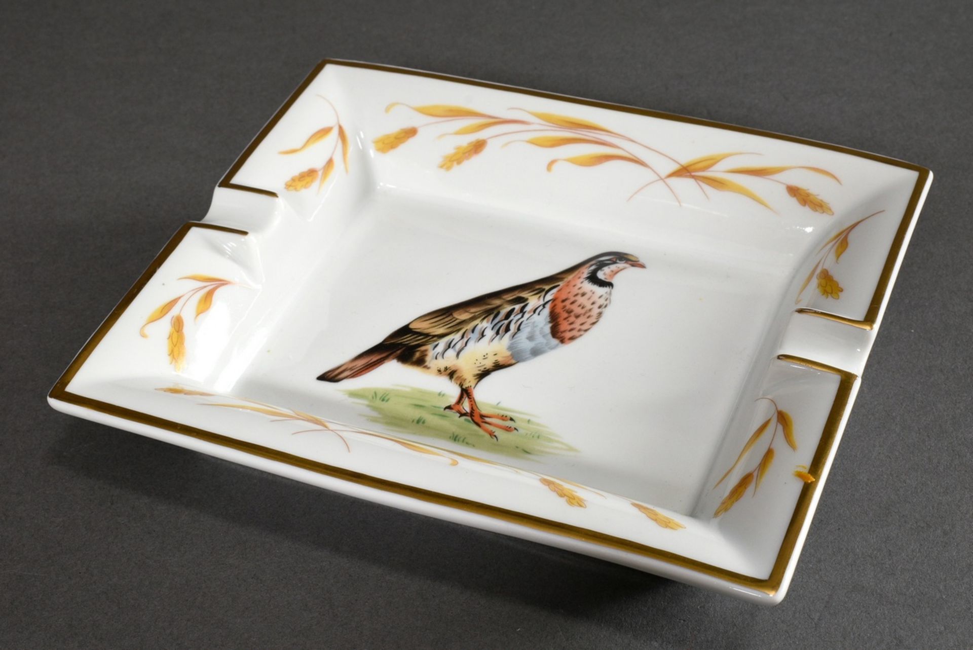 Hermès ashtray with print decoration "Partridge and ears of corn", 19x15,5cm - Image 2 of 5