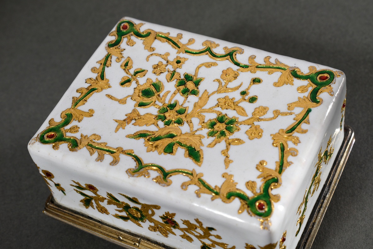 Baroque enamel de Saxe tabatiere of rectangular form with gold ornament "flower tendrils and birds" - Image 5 of 6