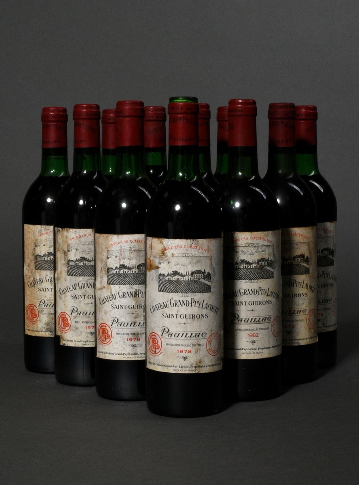 12 Flaschen 1978 Chateau Grand-Puy-Lacoste, Bordeaux, Pauillac, Rotwein, 0,75l, ts - in, durchgehen
