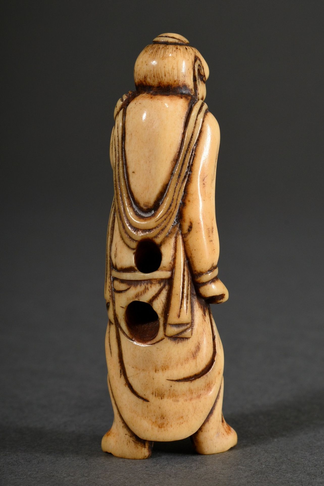 Staghorn netsuke "Grim looking temple guard Nio", shiny patina, h. 7,6cm, provenance: North German  - Image 3 of 5