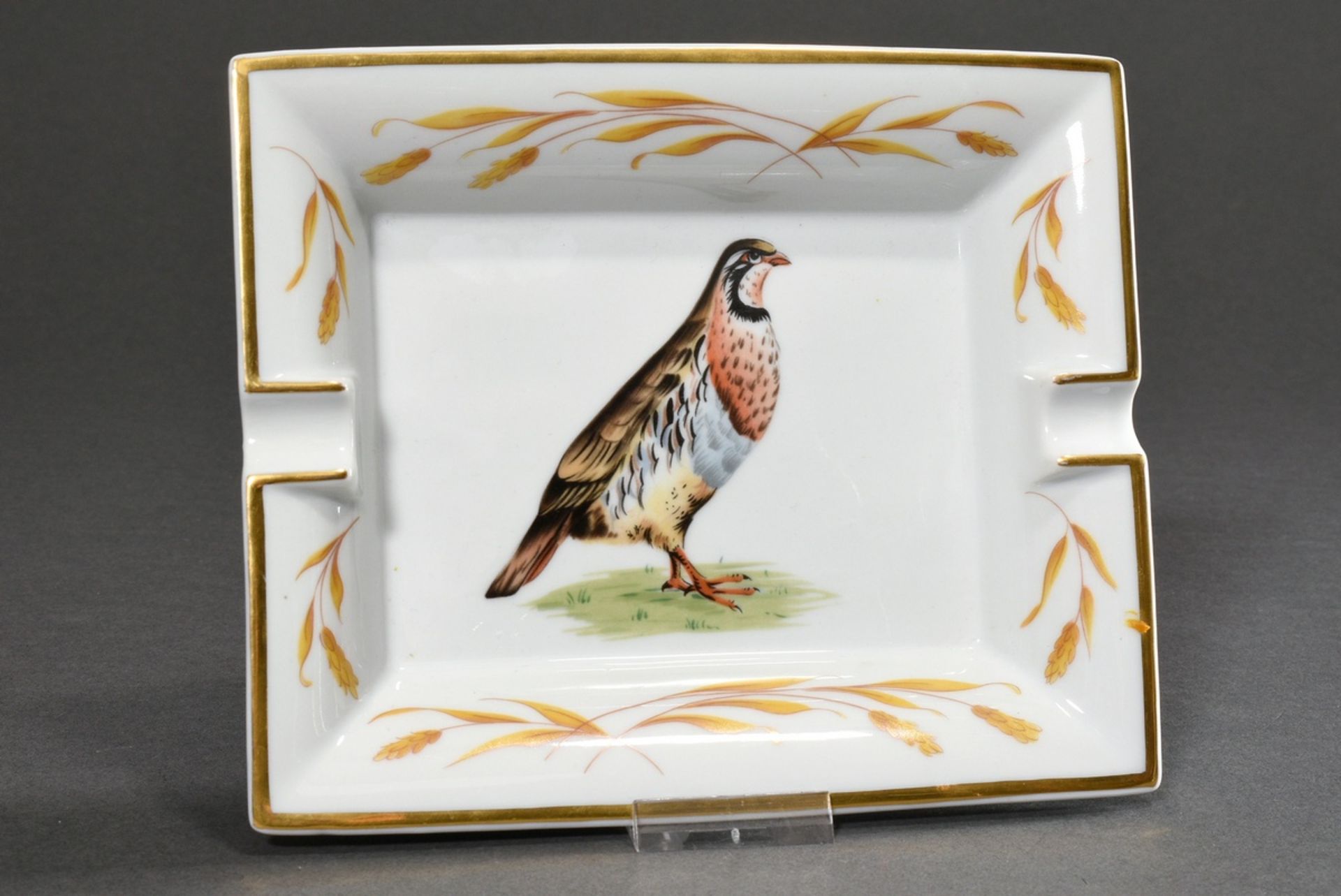 Hermès ashtray with print decoration "Partridge and ears of corn", 19x15,5cm