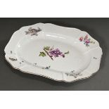 Oval porcelain dish with polychrome painting "Animals and Plants" on floral relief, blue sword mark