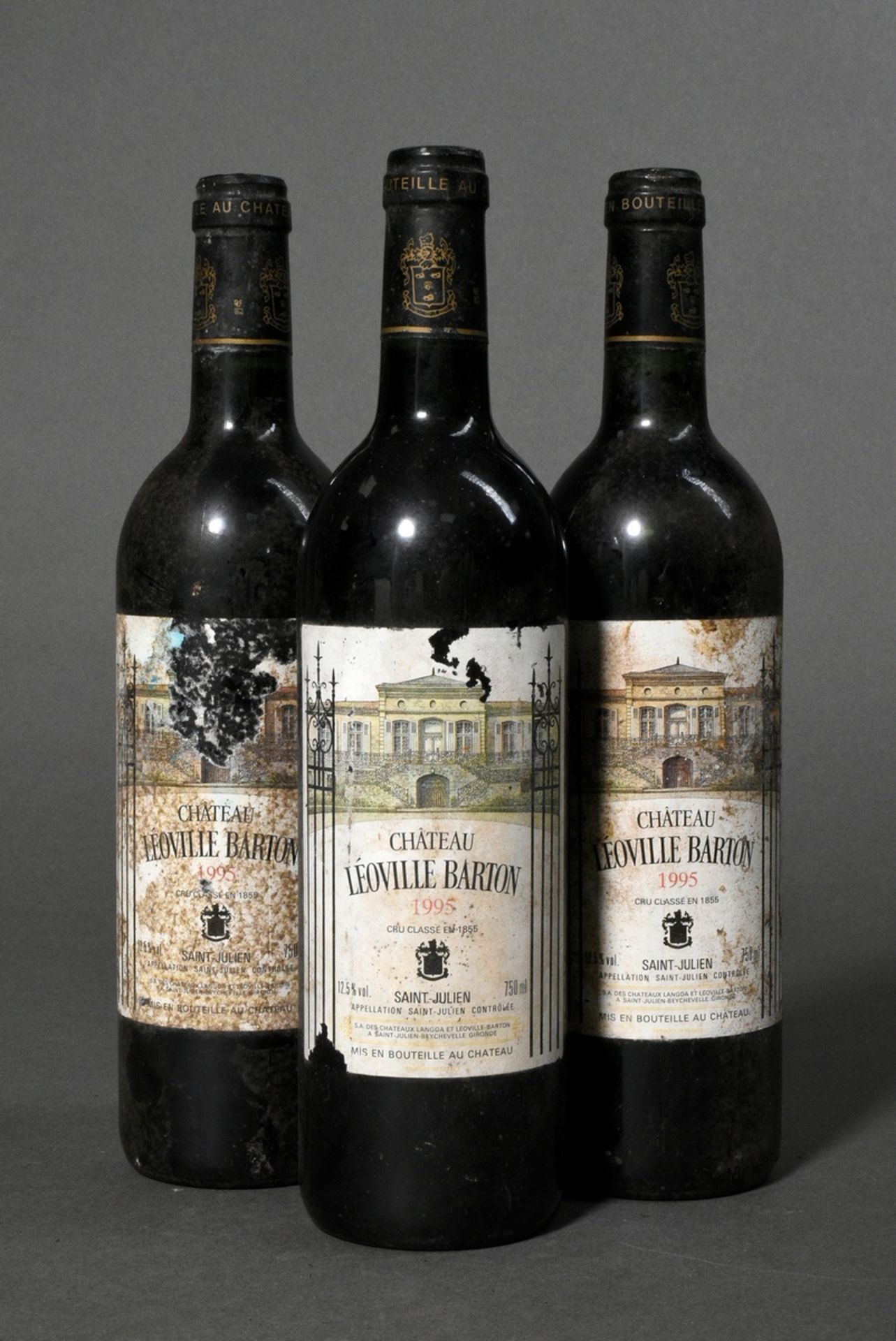 3 Flaschen 1995 Chateau Leoville Barton Saint Julien, Rotwein, Bordeaux, 0,75l, ms, durchgehend gut