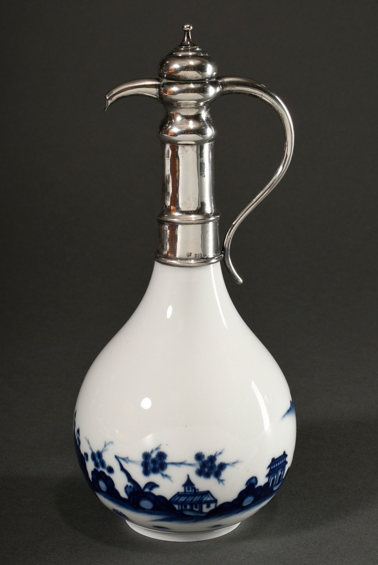 Meissen jug with blue painting decoration after Chinese model "Landscape with floral staffage" and 