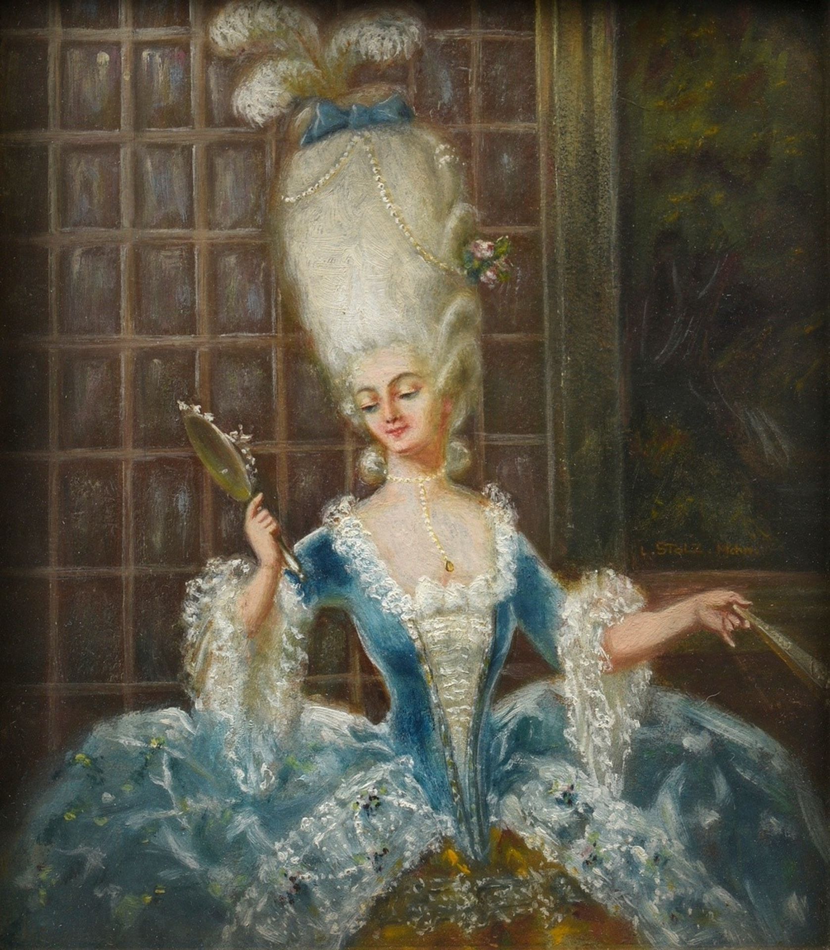 Unknown artist of the late 19th c. (L. Stolz?) "Rococo Lady: La Parure", oil/cardboard, r. sign./in