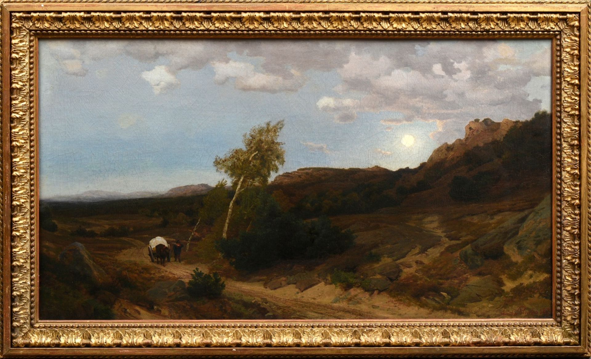 Ruths, Valentin (1825-1905) "Carriage in a moonlit landscape" 1875, oil/canvas, b.r. sign./dat., ma - Image 2 of 11