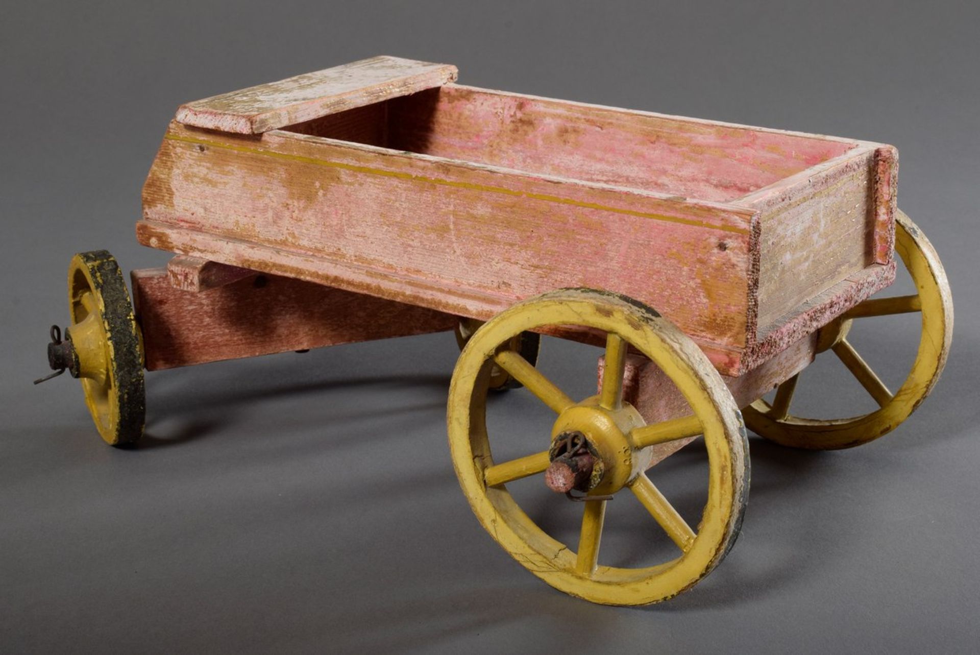 2 Parts old toys for children: "Carriage" and "Horse on wheels", wood with remains of old paint, 13 - Image 6 of 7