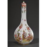 Meissen square sake bottle after Asian model with polychrome Kakiemon decor "flower tendrils and pa