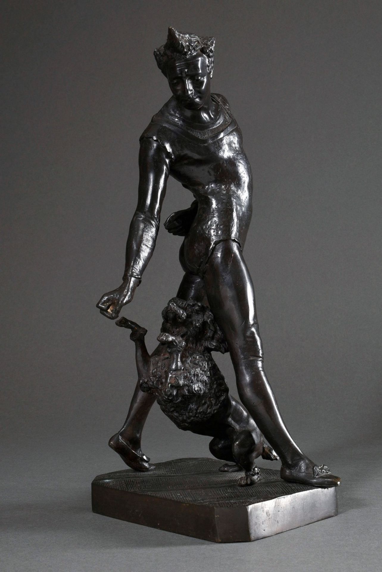 Chemellier, George de (1835-1907) "Get Up" (Akrobat mit Pudel), Bronze dunkel patiniert, auf der Pl