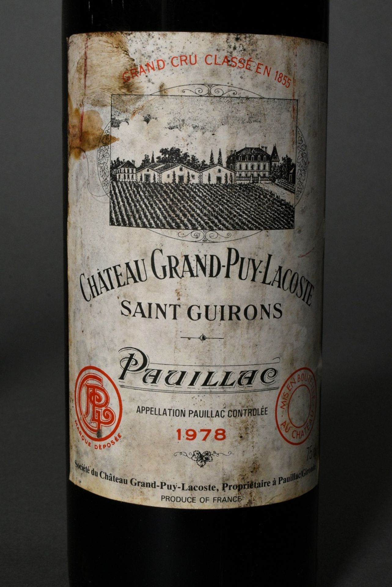 12 Flaschen 1978 Chateau Grand-Puy-Lacoste, Bordeaux, Pauillac, Rotwein, 0,75l, ts - in, durchgehen - Bild 2 aus 4