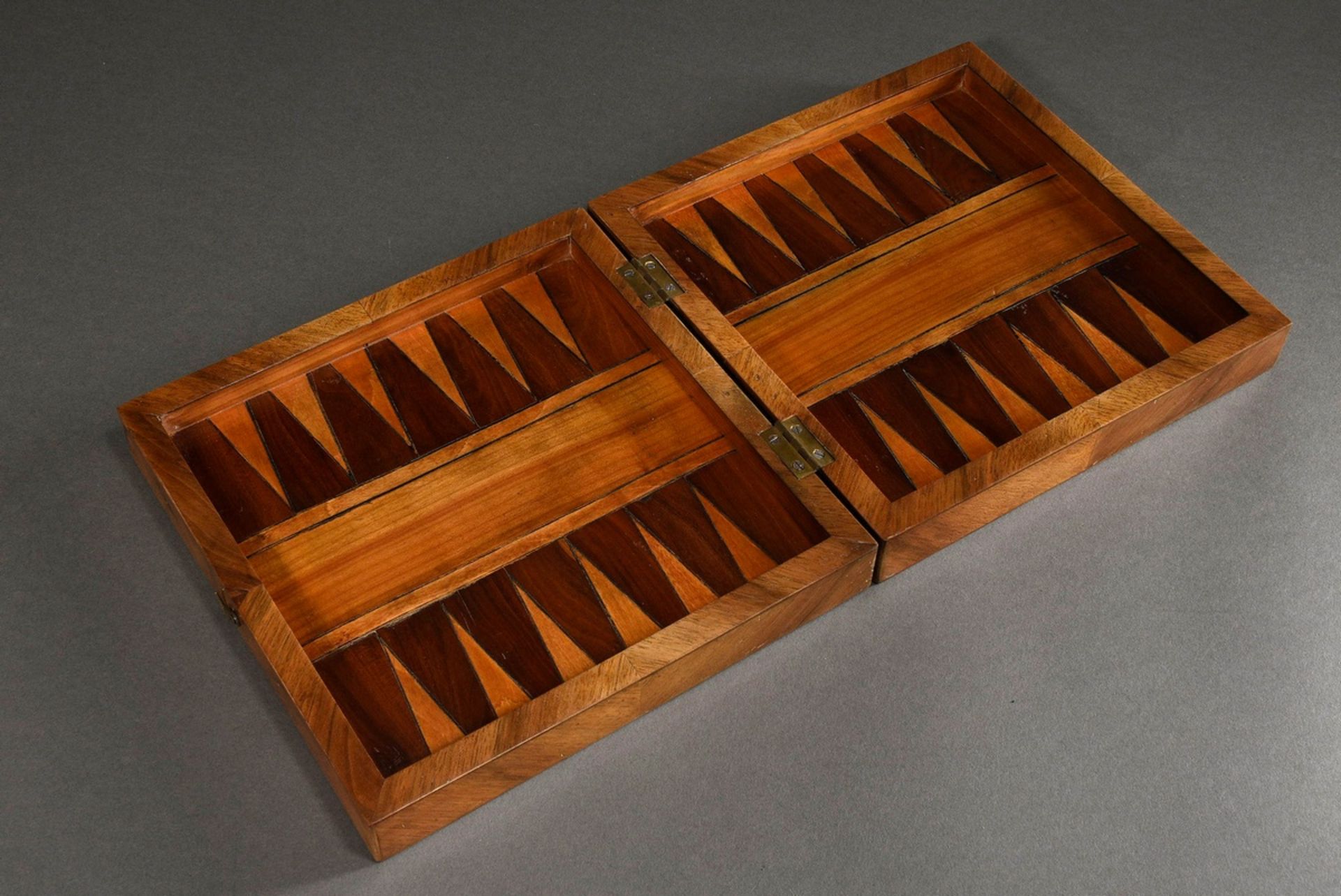 Small box with playing fields for mill, chess and backgammon, 19th c., fruitwood veneered on softwo - Image 3 of 3