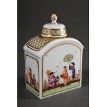 Small Meissen tea caddy with polychrome painting "Chinoiseries" and gold decoration, 20th century, 