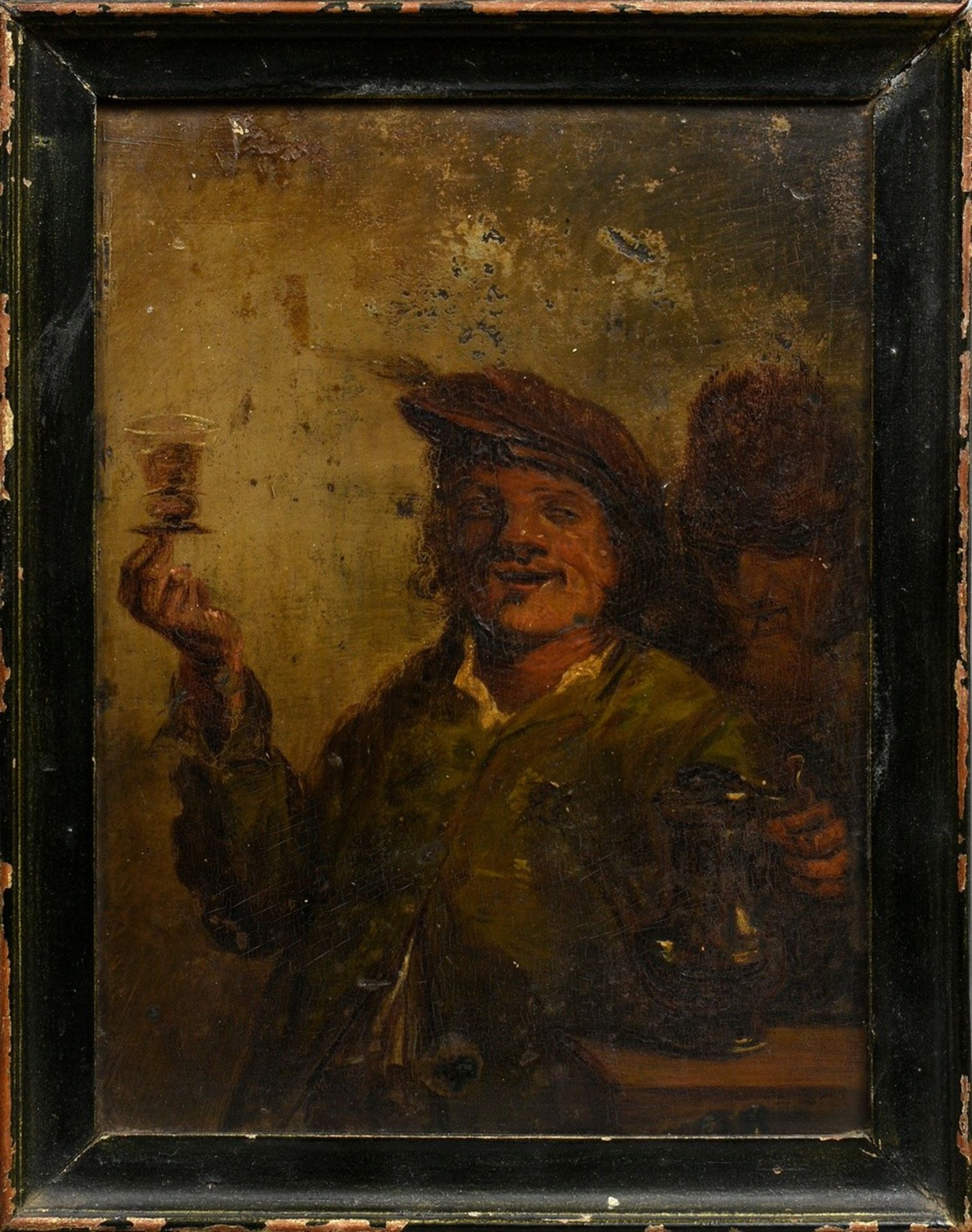 Unknown artist of the 17th/18th c. "Wine Drinker", in the style of Frans Hals (1585-1666), oil/wood - Image 2 of 7