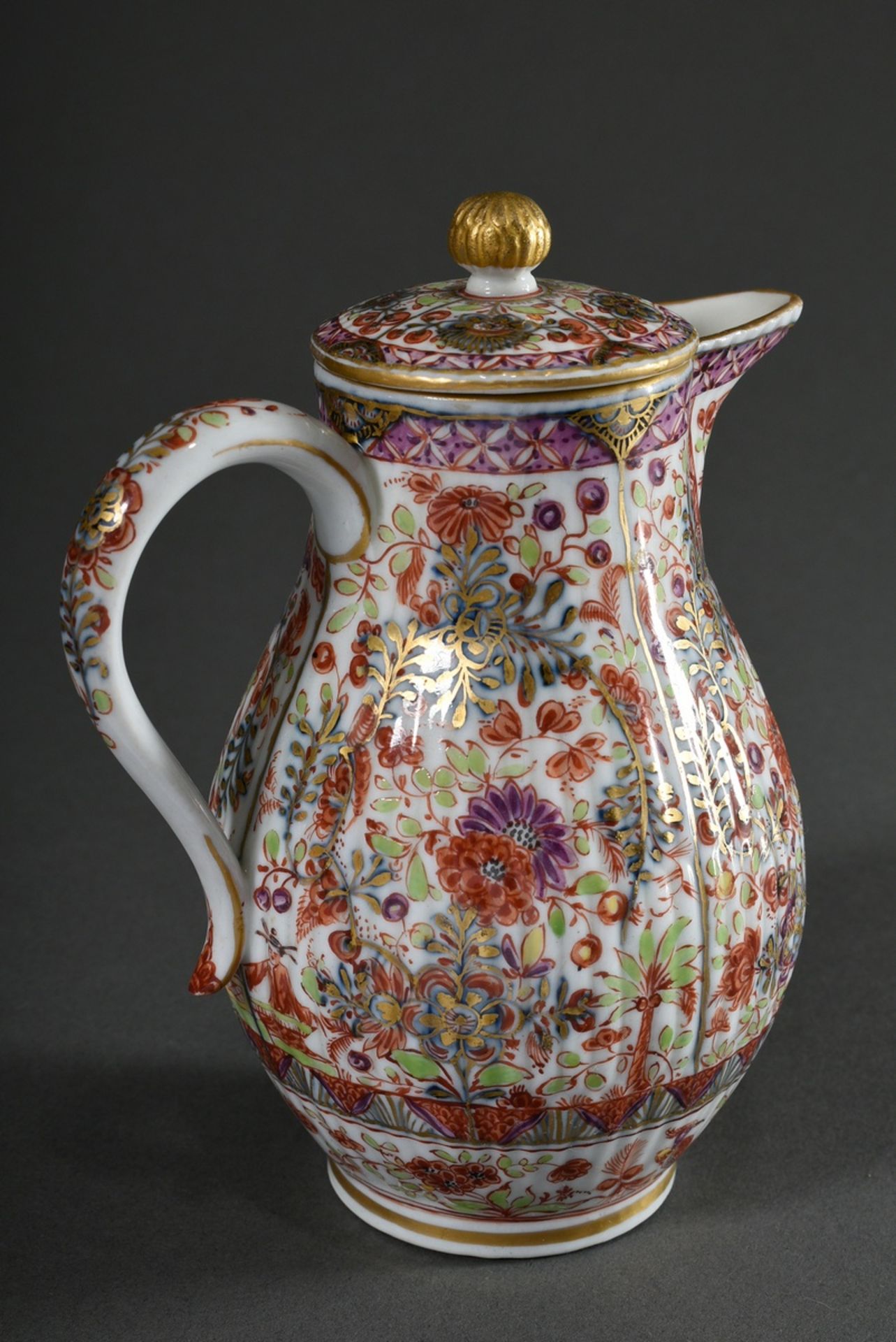 Small antique Meissen coffee-pot with opulent polychrome decoration "Indian Flower Painting" over b - Image 2 of 5