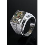 Weißgold 585 Diamant Solitär Ring (ca. 4.70ct, SI1/TC/M) mit 2 seitlichen Brillanten (0.14ct, SI/TC