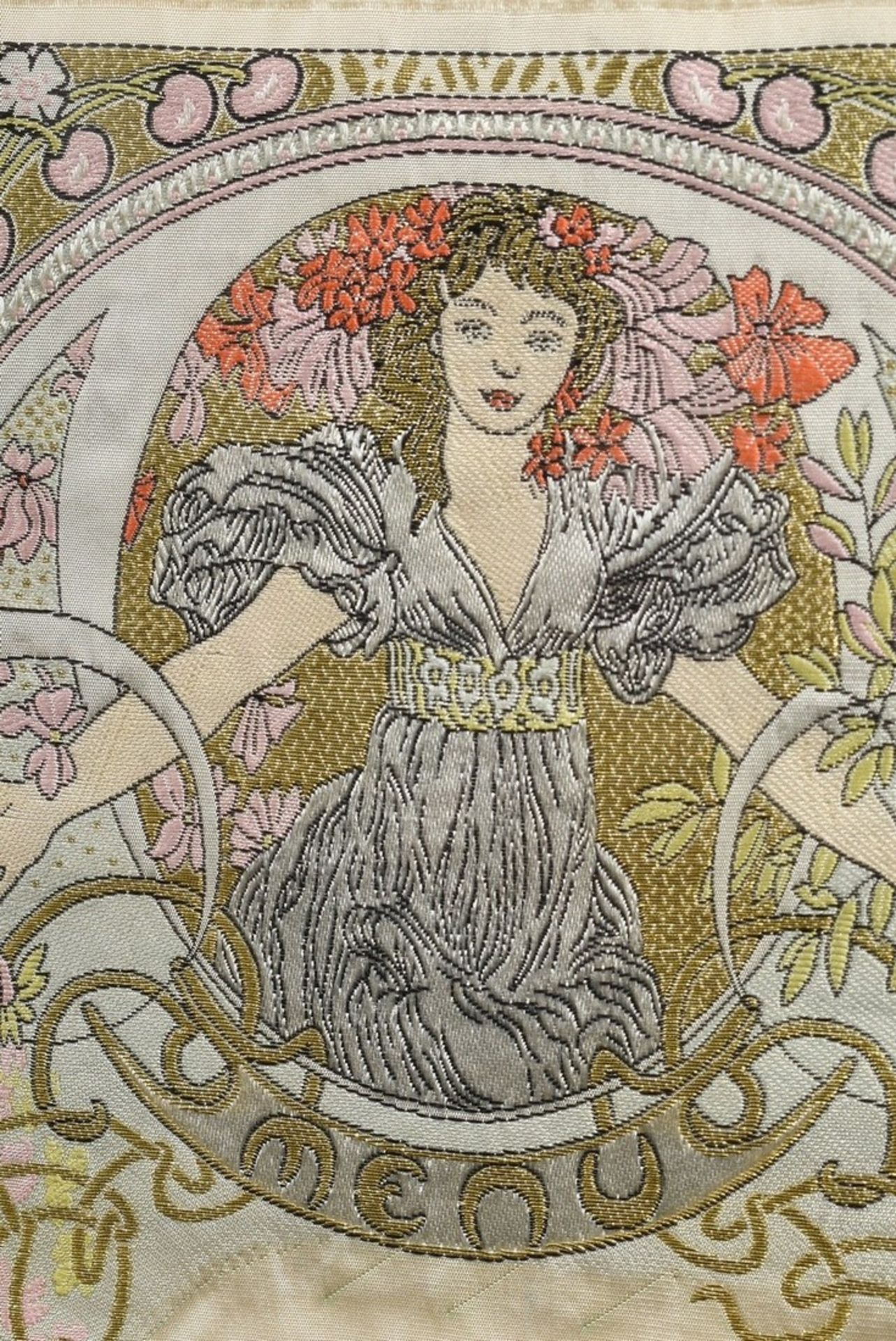 Mucha, Alphonse (1860-1939) "Menu Map (La Réserve)" c. 1900, silk, signed lower right, gilded Berli - Image 3 of 4