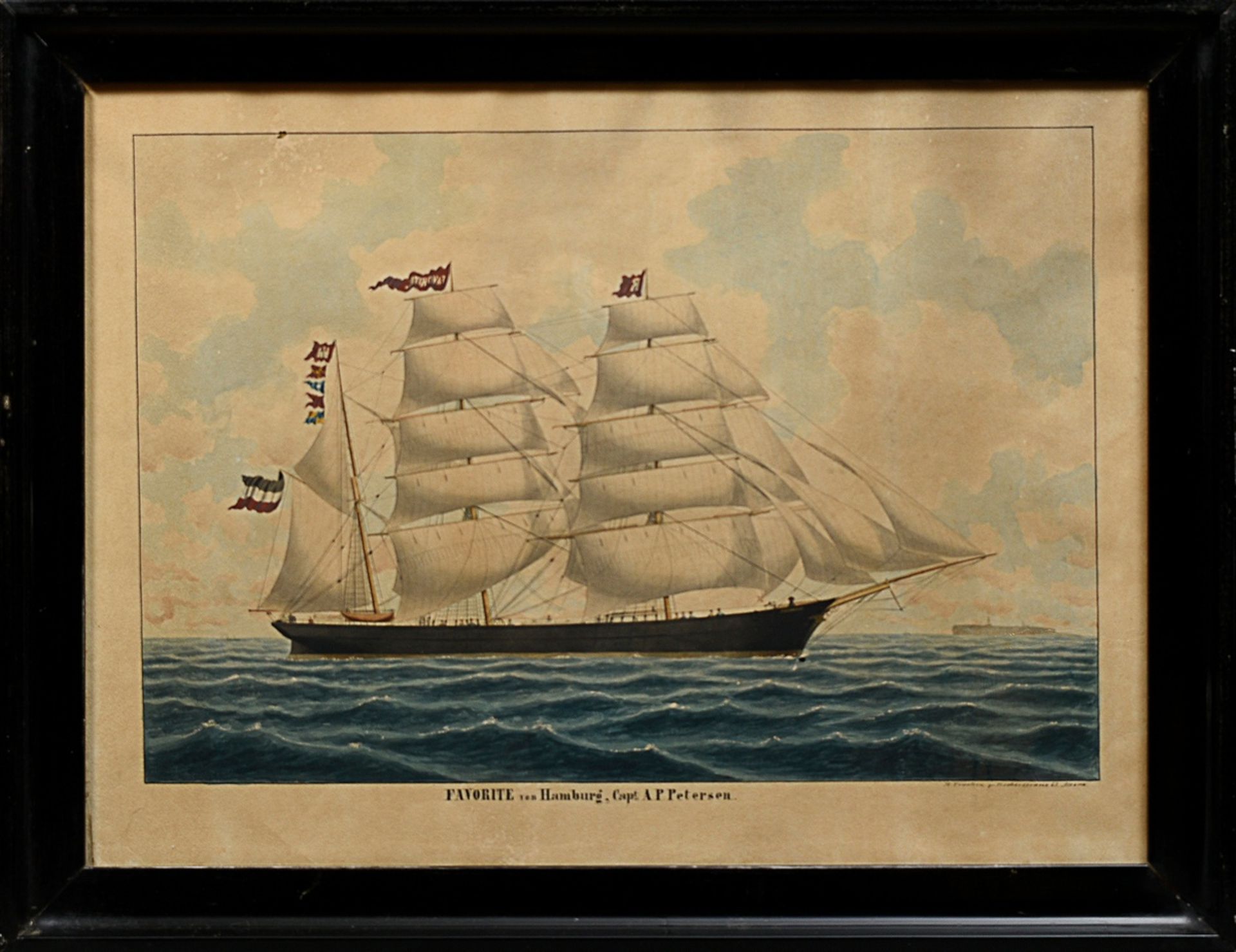 Truelsen, Mathias Jacob T. (1836-1900) Captain's painting "Bark 'Favorite' from Hamburg, Capt. A.P. - Image 2 of 3