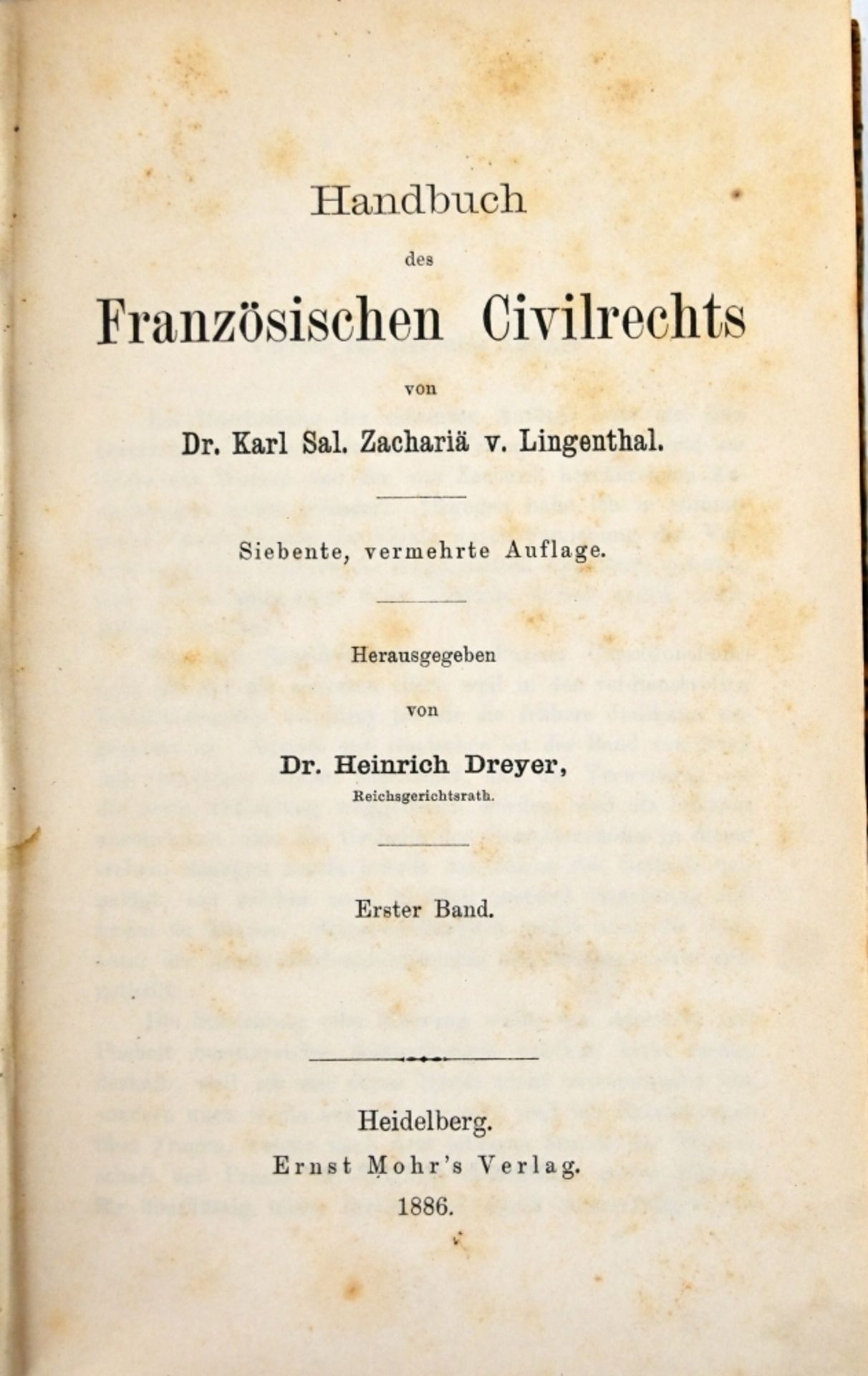ZACHARIÄ VON LINGENTHAL Karl Salomo "Handbuch des Französischen Civilrechts" - Image 2 of 2