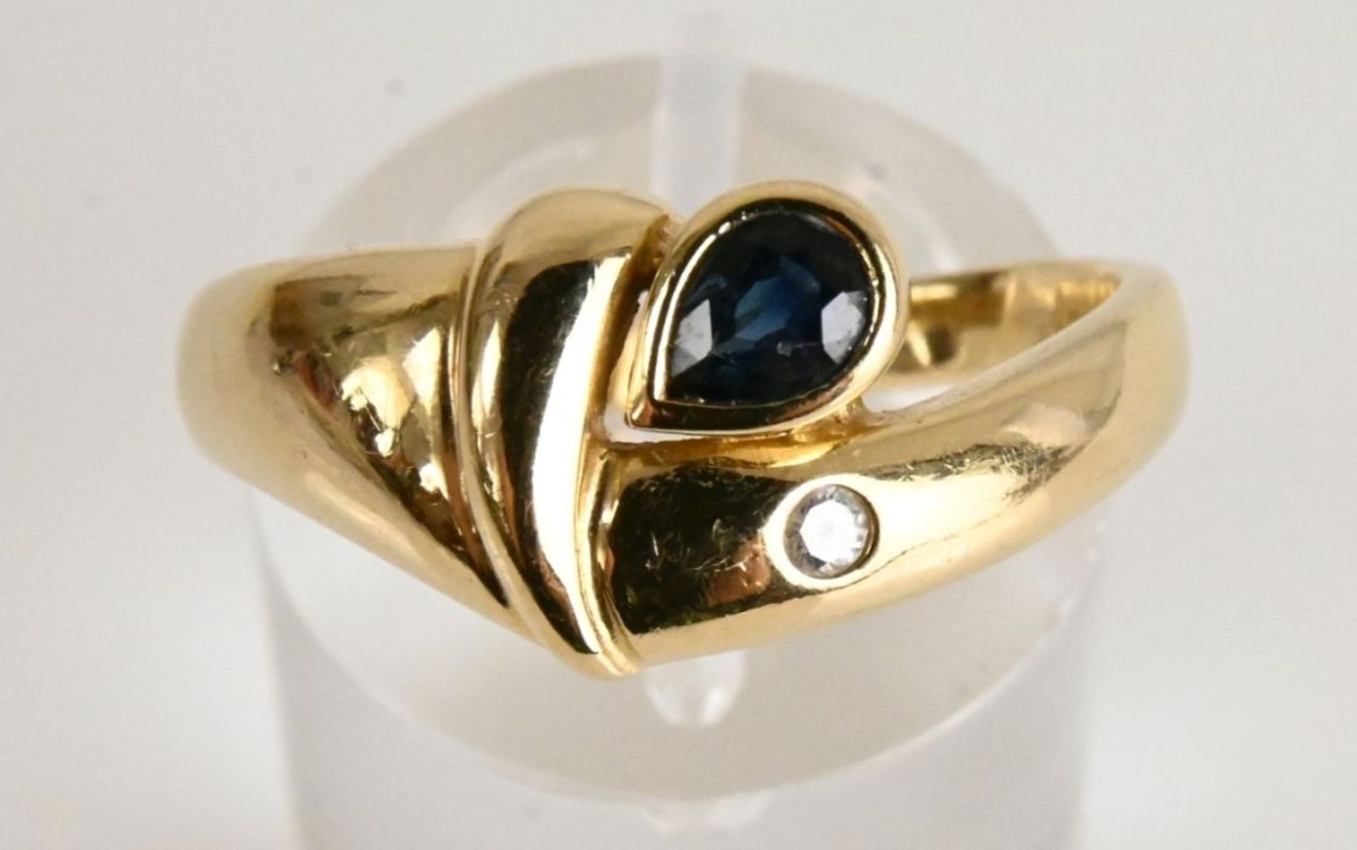 Goldring mit Tropfensaphir und Diamant - Image 2 of 6