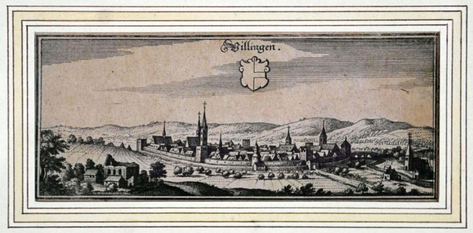 VILLINGEN, "Villingen" Kupferstich von Matthäus Merian , 1643