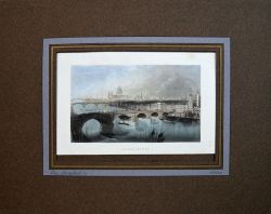 LONDON "London Bridge", Blick über die Themse auf die Stadt, kolorierter Stahlstich, um 1840