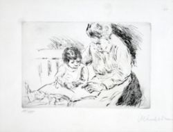 LIEBERMANN, Max, Kind mit Wärterin beim Betrachten eines Bilderbuches