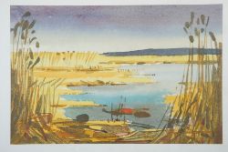 MATYSIAK, Walter (1915-1985) herbstliche Seenlandschaft mit Schilf Aquarell über Tuschezeichnung au