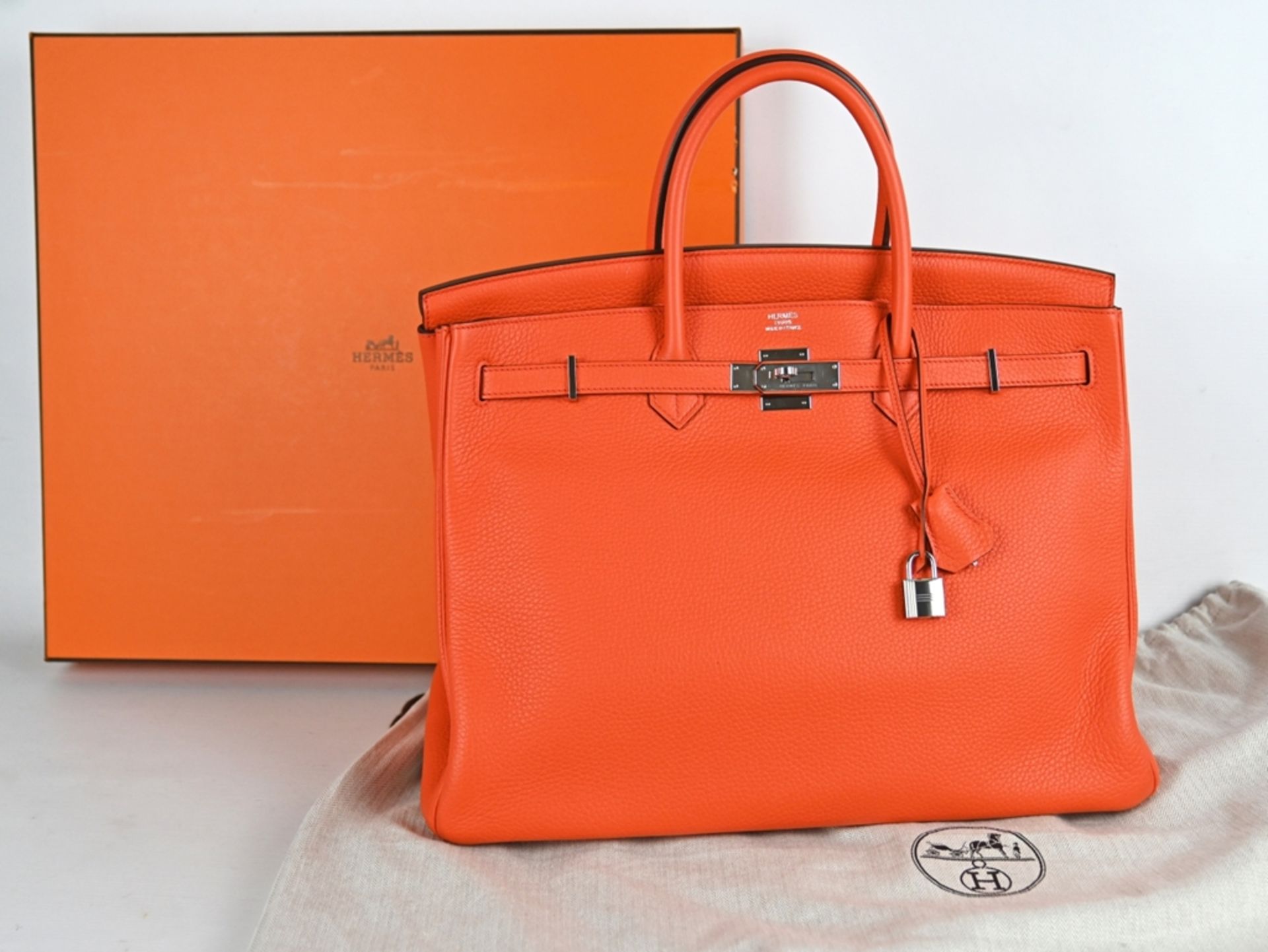 HANDTASCHE HERMÈS Birkin Bag 40, Poppy Orange, klassische Lederhandtasche mit Lederinnenfutter, zwe - Bild 2 aus 9