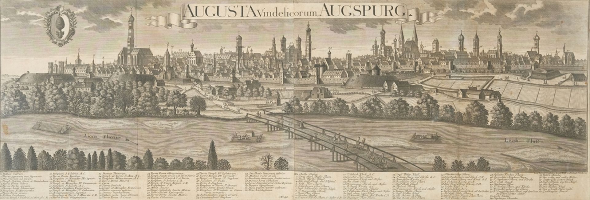 AUGSBURG Probst, Johann Friedrich (1721-1781) Panorama von Augsburg, betitelt "Augusta Vindelicorum